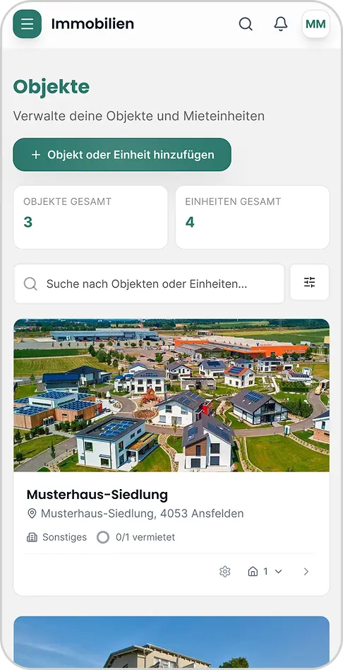 Objekte und Einheiten verwalten auf dem Smartphone Objekte und Einheiten verwalten auf dem Smartphone