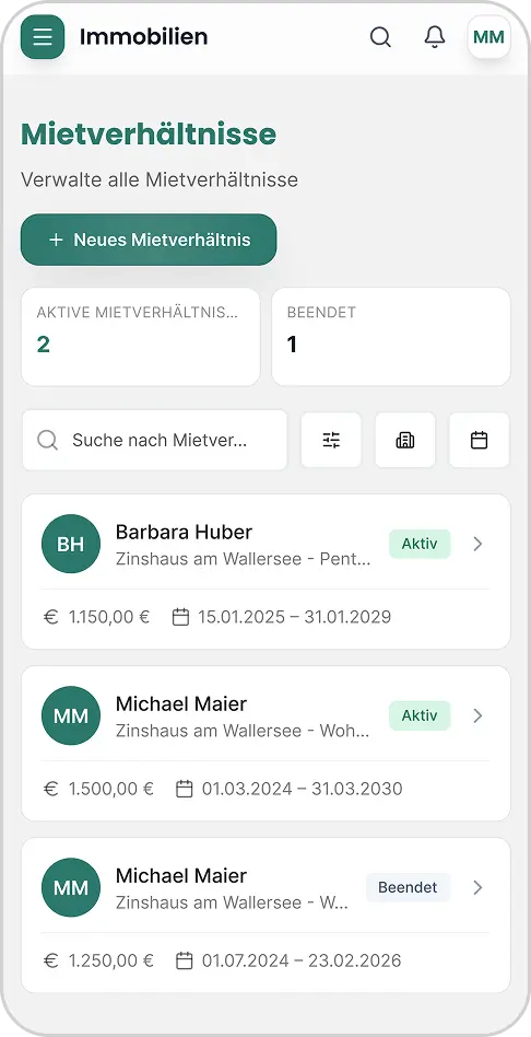 Mieter und Mietverhältnisse verwalten auf dem Smartphone Mieter und Mietverhältnisse verwalten auf dem Smartphone